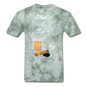 Sticks & Sip's Tee - military green tie dye