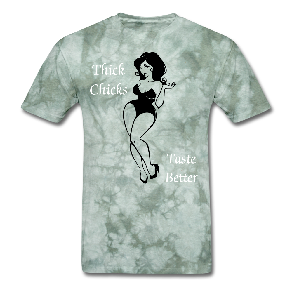 Thick Chicks Tee - military green tie dye