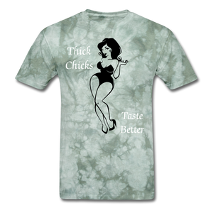 Thick Chicks Tee - military green tie dye
