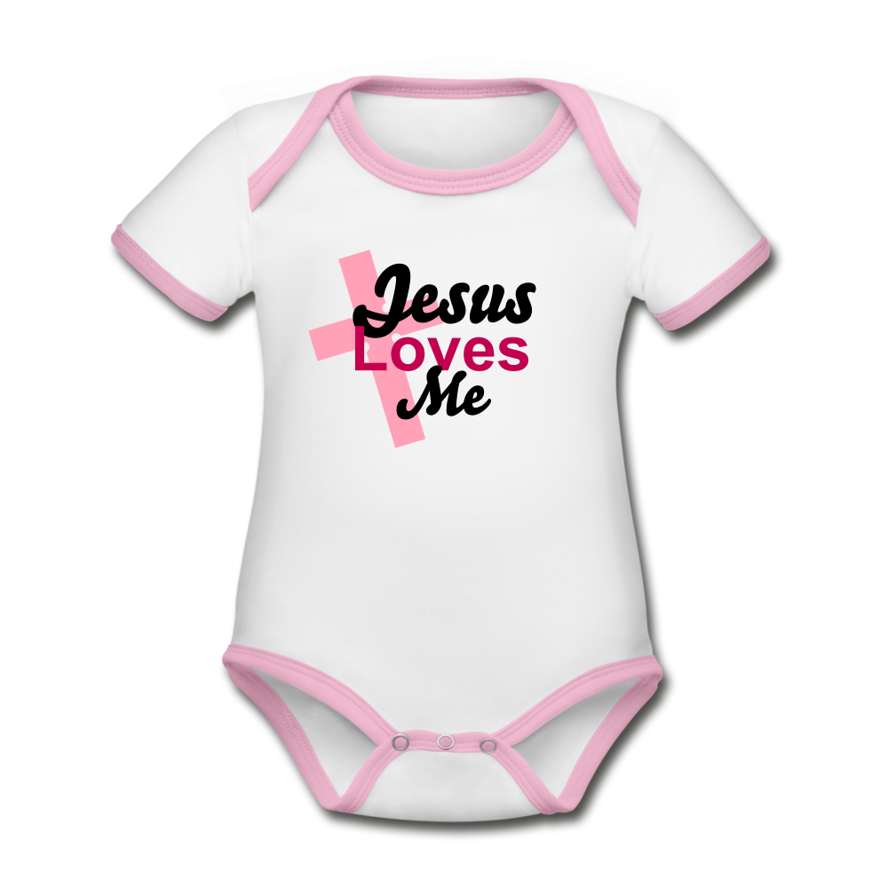 Jesus Loves Me Organic Onsie - white/pink