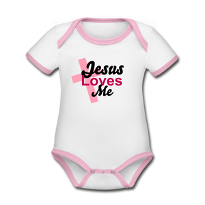 Jesus Loves Me Organic Onsie - white/pink