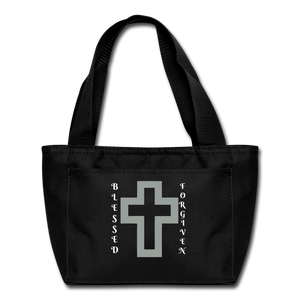 Blessed & Forgiven Lunch Tote. - black
