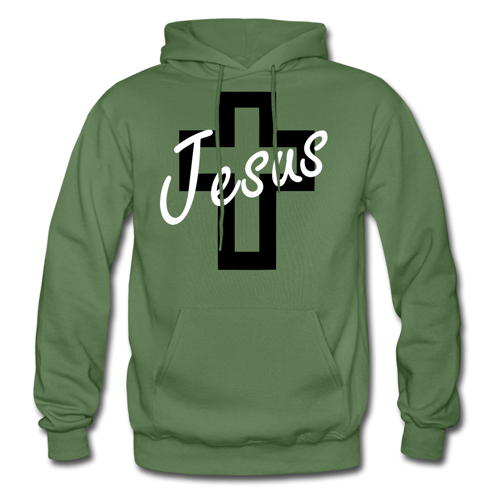 Jesus Cross Hoodie. - military green