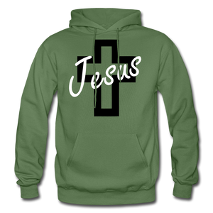 Jesus Cross Hoodie. - military green