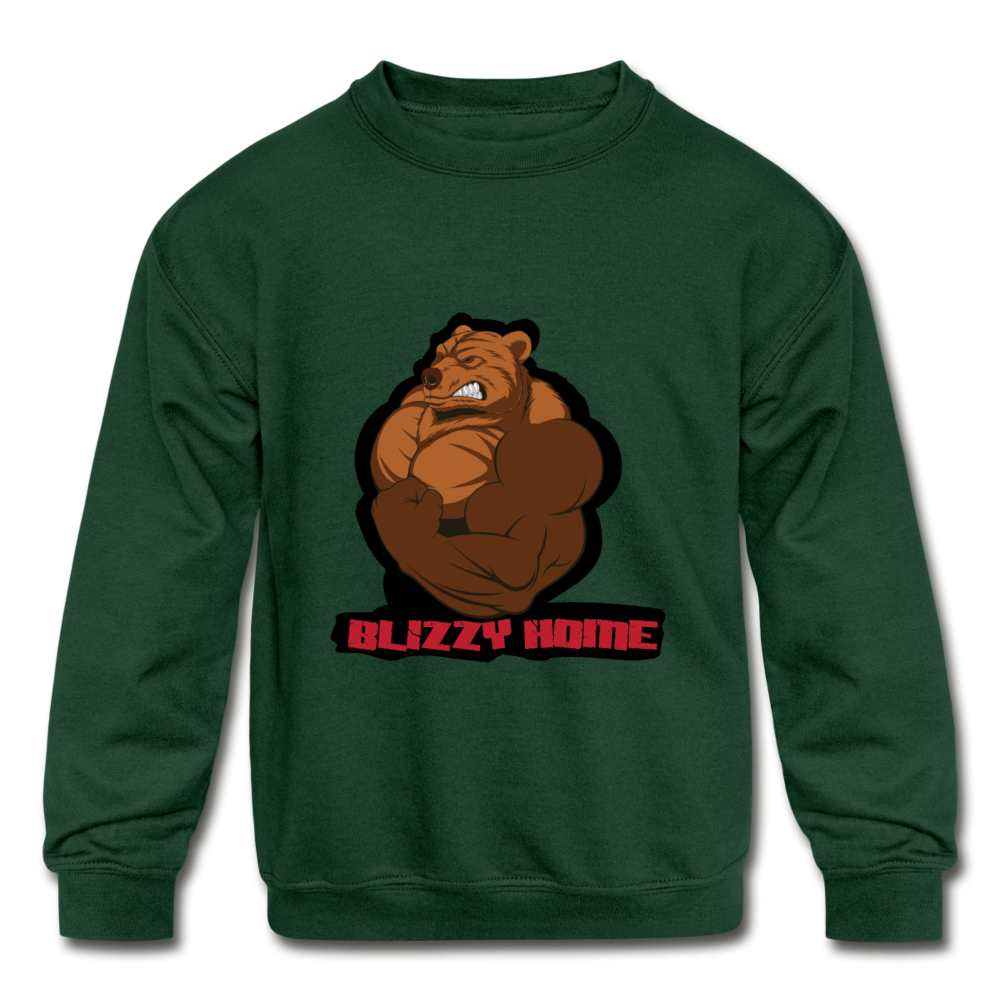 Kid's Blizzy Home Signature Crew Neck Sweatshirt. - forest green