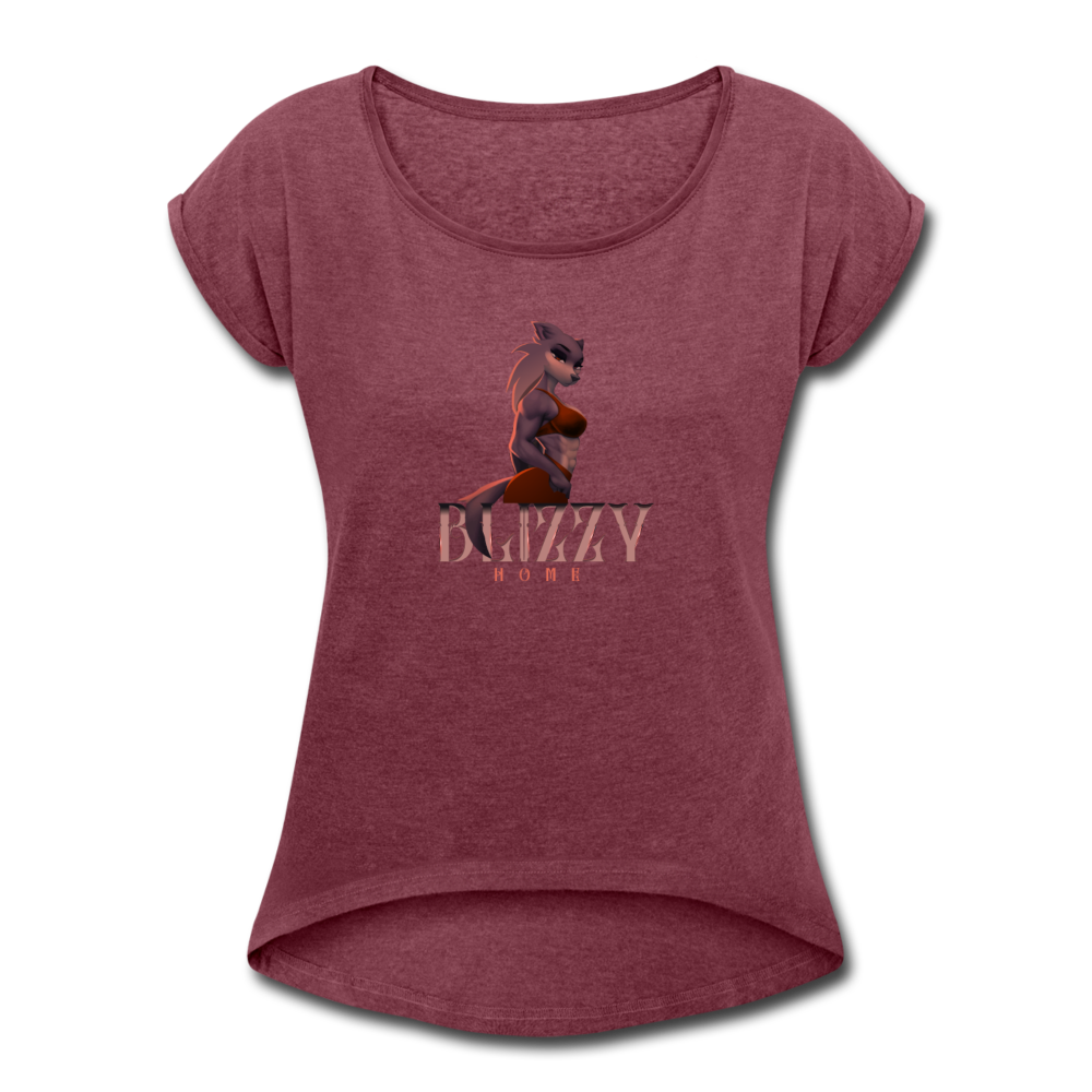 Blizy Home She-Wolf Women's Roll Cuff T-Shirt - heather burgundy