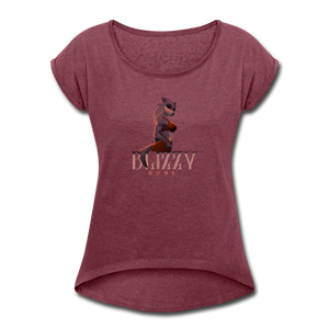 Blizy Home She-Wolf Women's Roll Cuff T-Shirt - heather burgundy