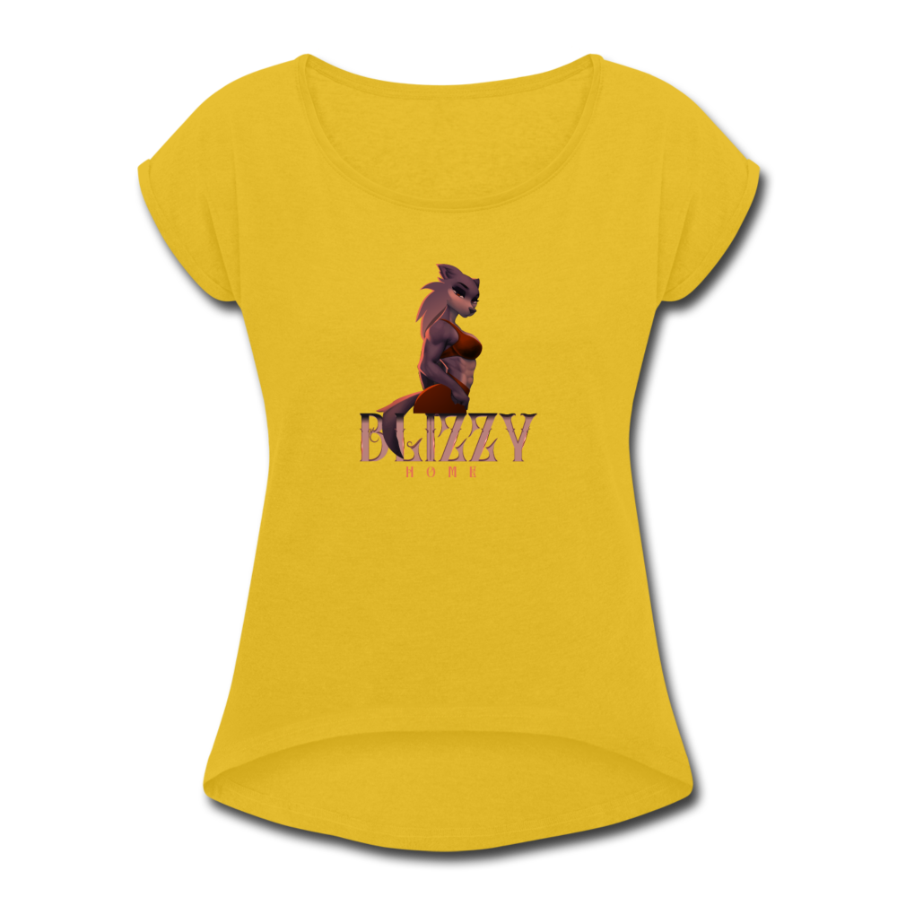 Blizy Home She-Wolf Women's Roll Cuff T-Shirt - mustard yellow